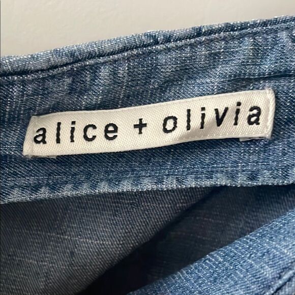 Alice + Olivia Tula Off-Shoulder Blue Denim Dress - Picture 3 of 4